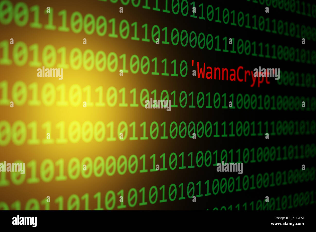Il WannaCrypt e codice binario, il WannaCry e RansomWare, del concetto di sicurezza e di attacco di software dannoso. Foto Stock