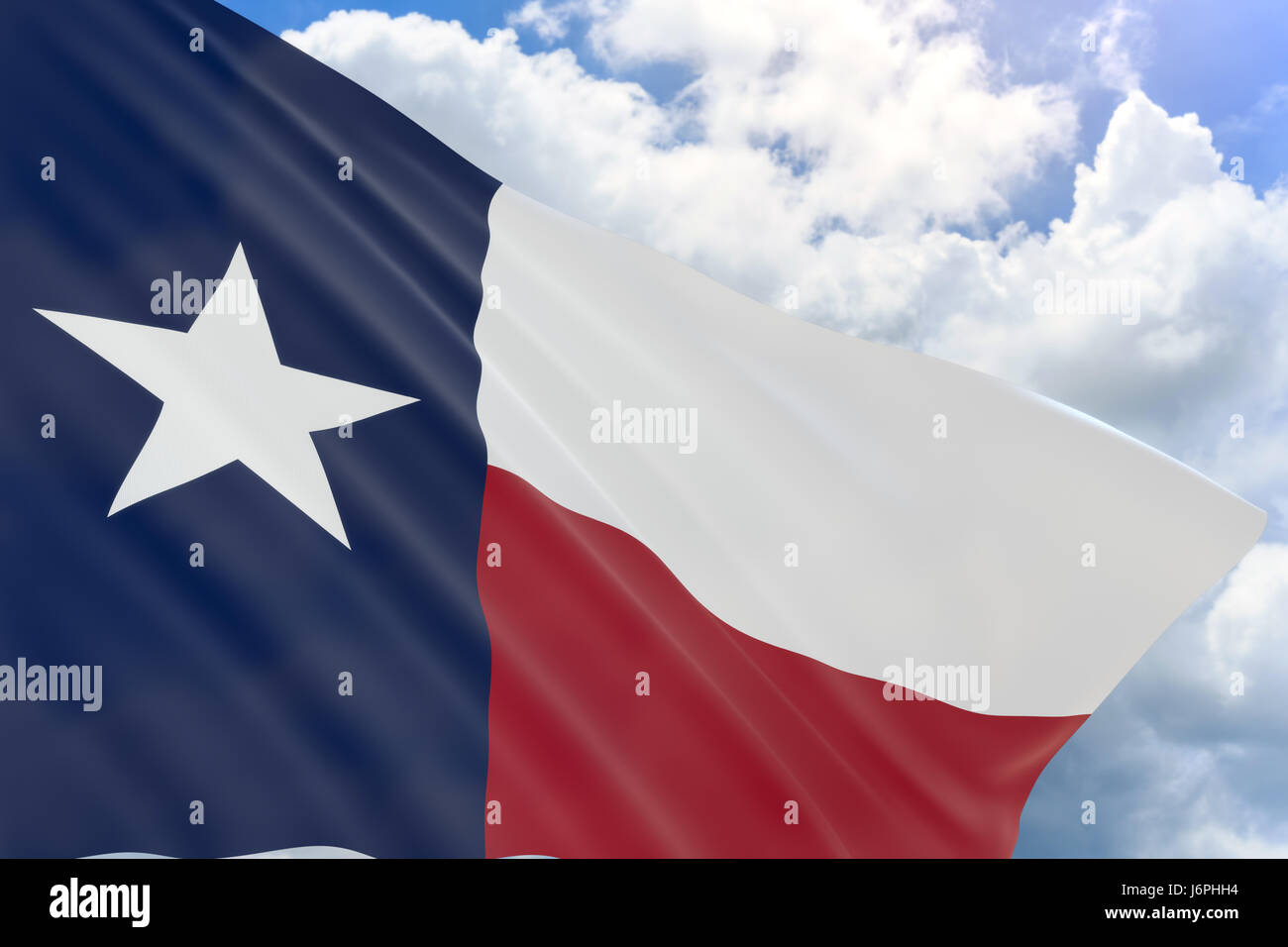 3D rendering del Texas bandiera sventola sul cielo azzurro sfondo, Texas Giorno di indipendenza è la celebrazione della adozione della dichiarazione del Texas di Indepe Foto Stock