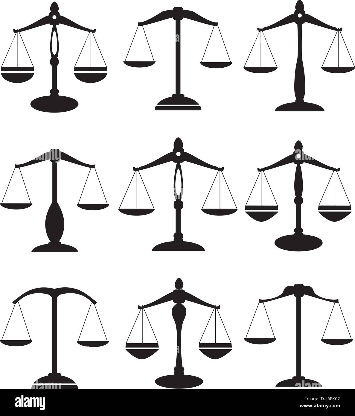 Illustrazione vettoriale di scale di giustizia impostare isolati su sfondo bianco Illustrazione Vettoriale