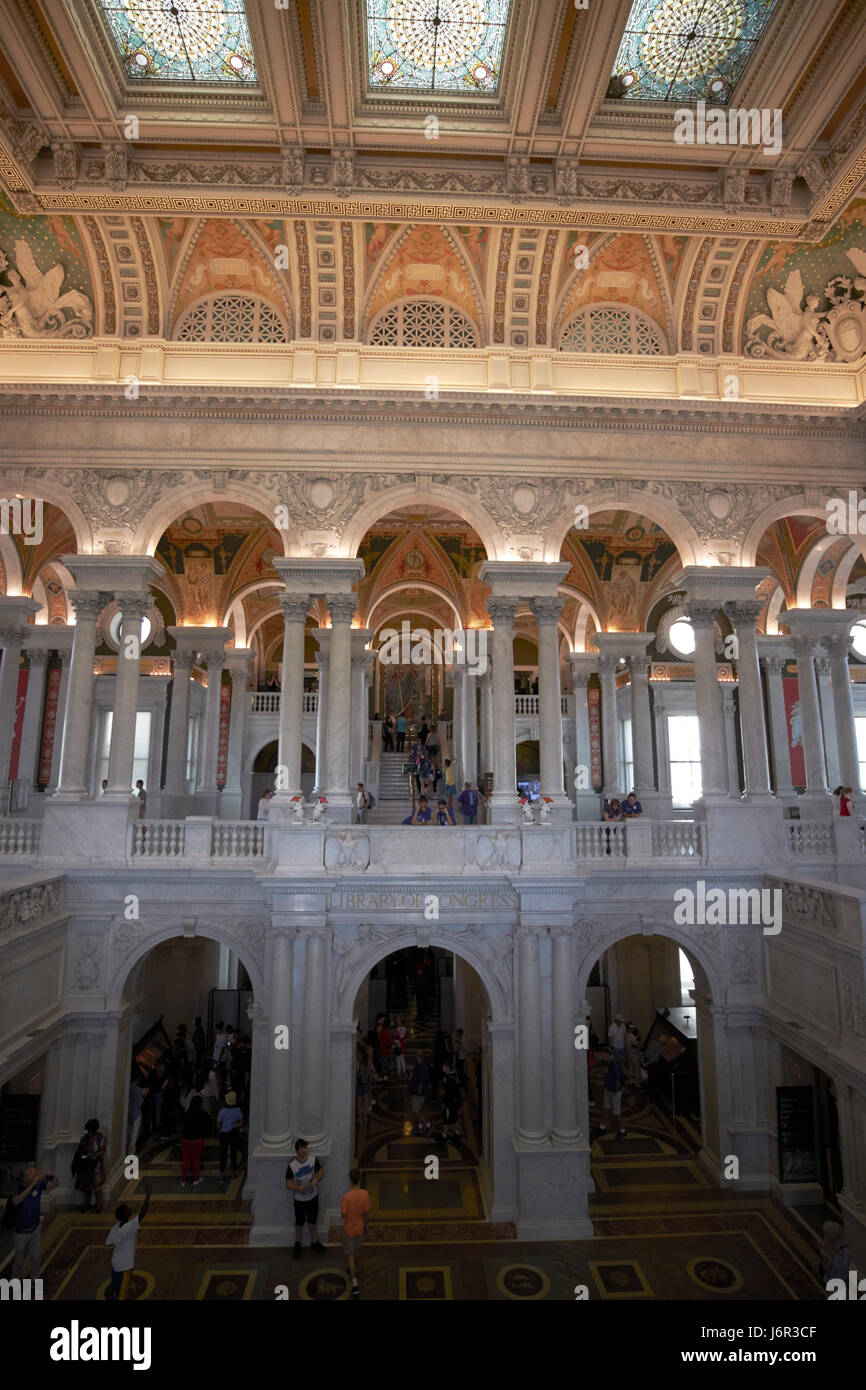 La grande sala della Biblioteca del Congresso Thomas Jefferson edificio principale a Washington DC USA Foto Stock