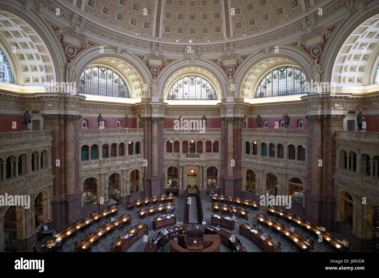 Sala di lettura principale nella Biblioteca del Congresso Thomas Jefferson edificio principale a Washington DC USA Foto Stock