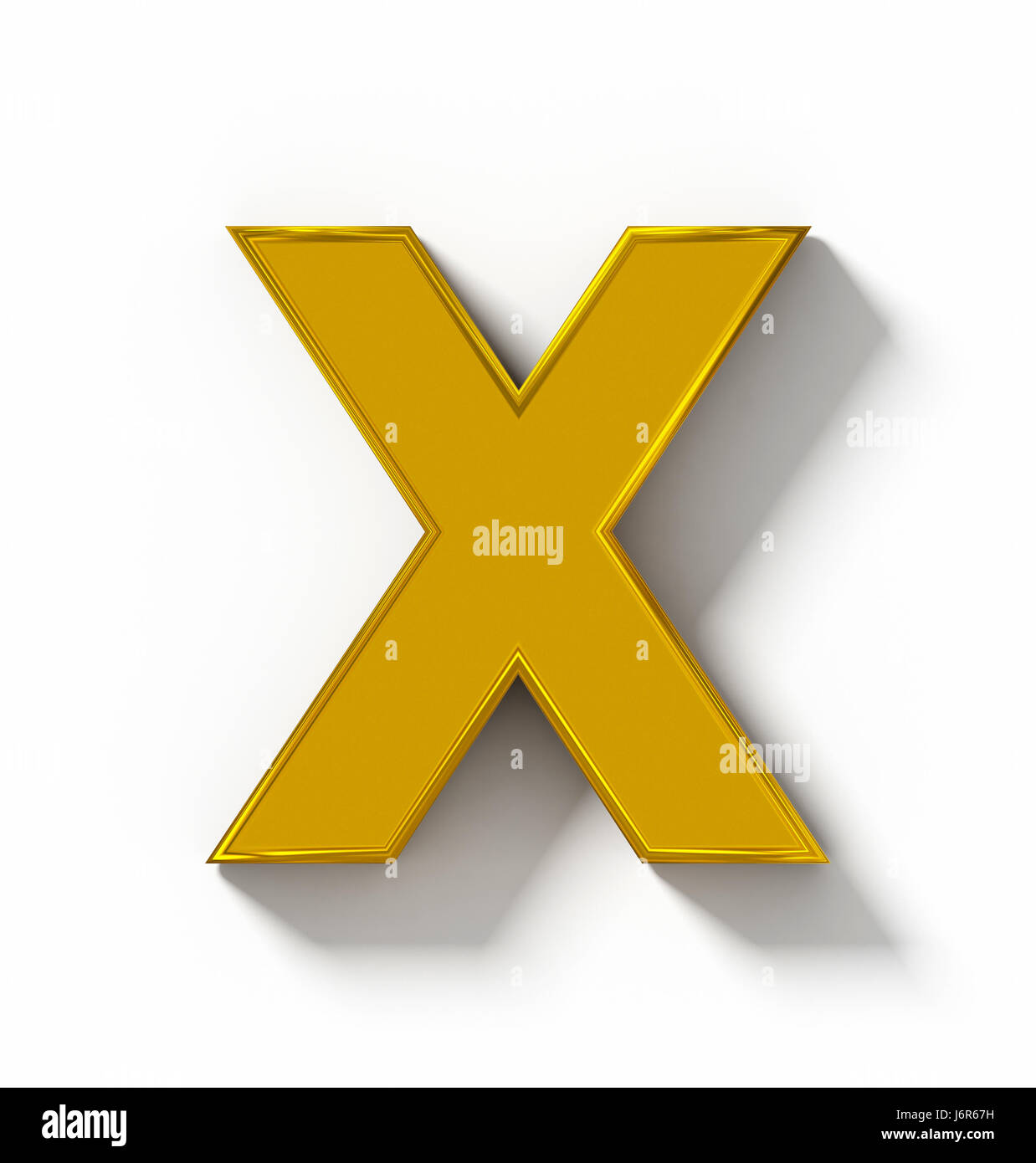 Lettera X 3D golden isolato su bianco con ombra - proiezione ortogonale - 3d rendering Foto Stock