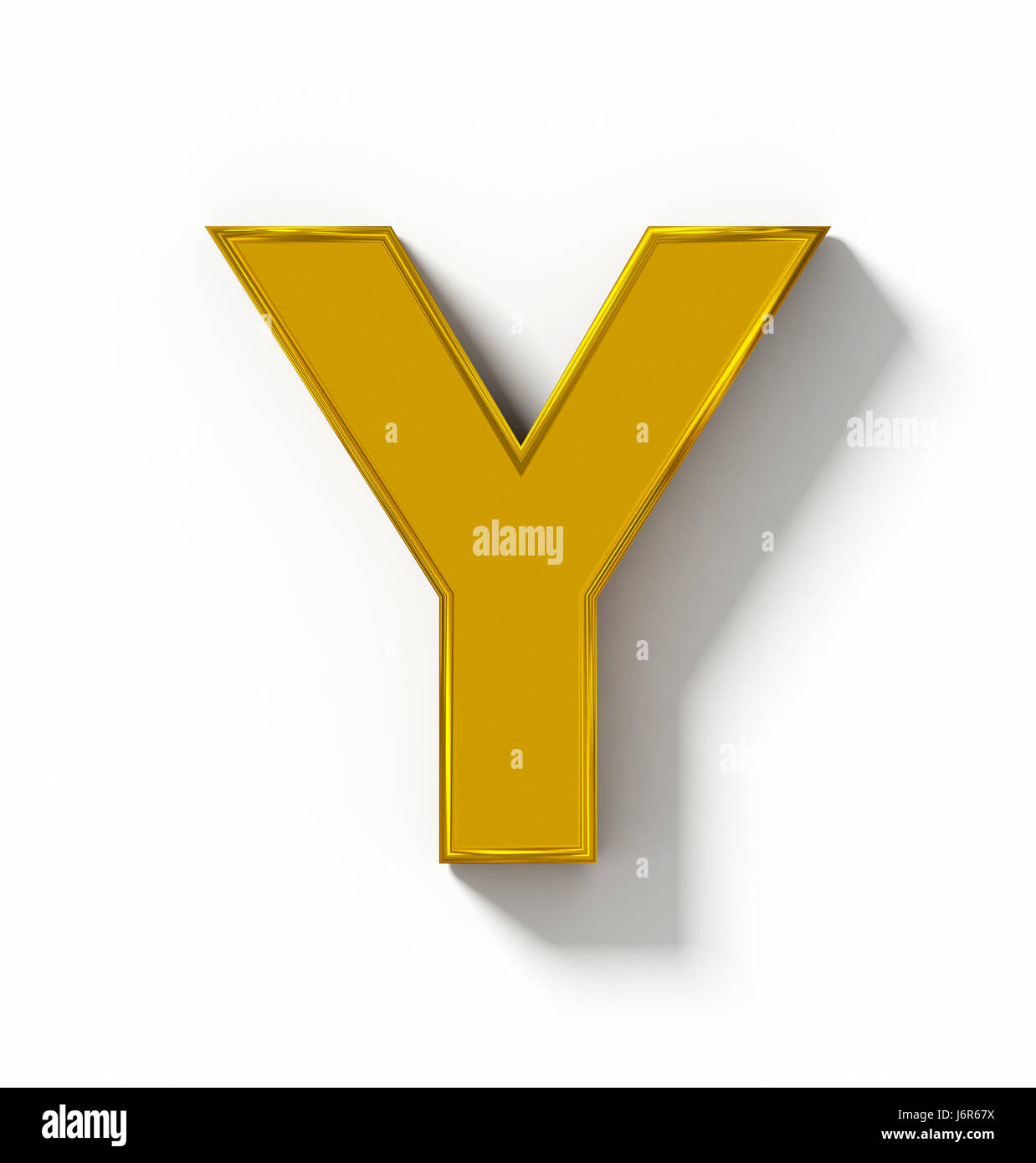 Lettera Y 3D golden isolato su bianco con ombra - proiezione ortogonale - 3d rendering Foto Stock