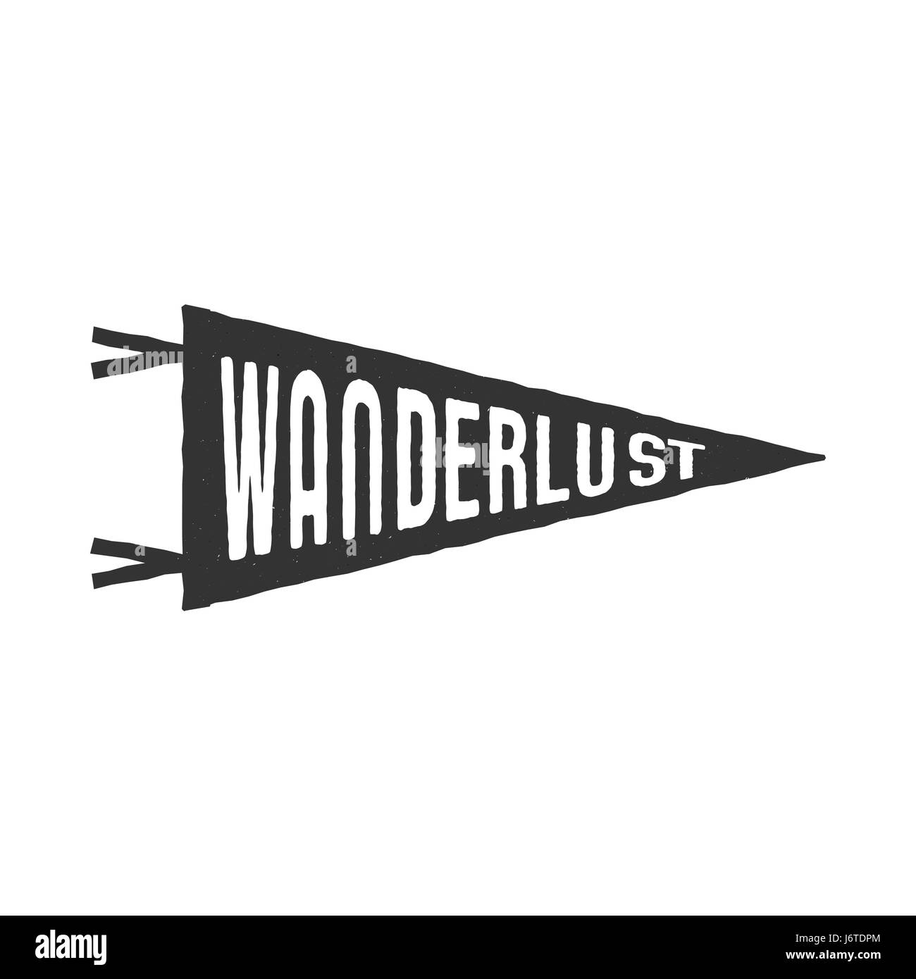 Wanderlust pennant modello. Vintage disegnati a mano design monocromatico. Migliore per t-shirt, tazze e qualsiasi altra identità. Vettore di stock isolati su sfondo bianco Illustrazione Vettoriale