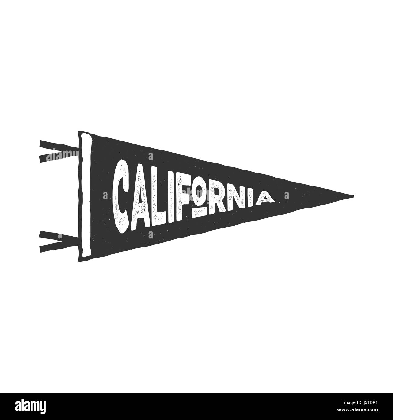 Vintage disegnati a mano pennant modello. Segno della California. Retrò testurizzato, rilievografia effetto. Outdoor adventure, monocromatico in stile retrò. Il vettore isolato su sfondo bianco Illustrazione Vettoriale