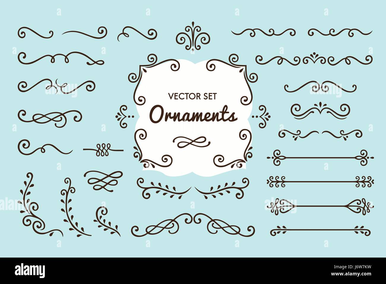 Impostare collezione Vintage di elementi di ornamento su sfondo blu Illustrazione Vettoriale