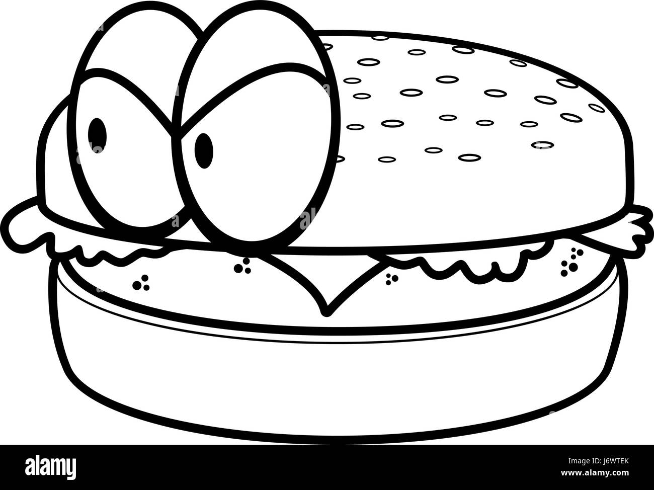 Un cartoon cheeseburger con un espressione arrabbiato. Illustrazione Vettoriale