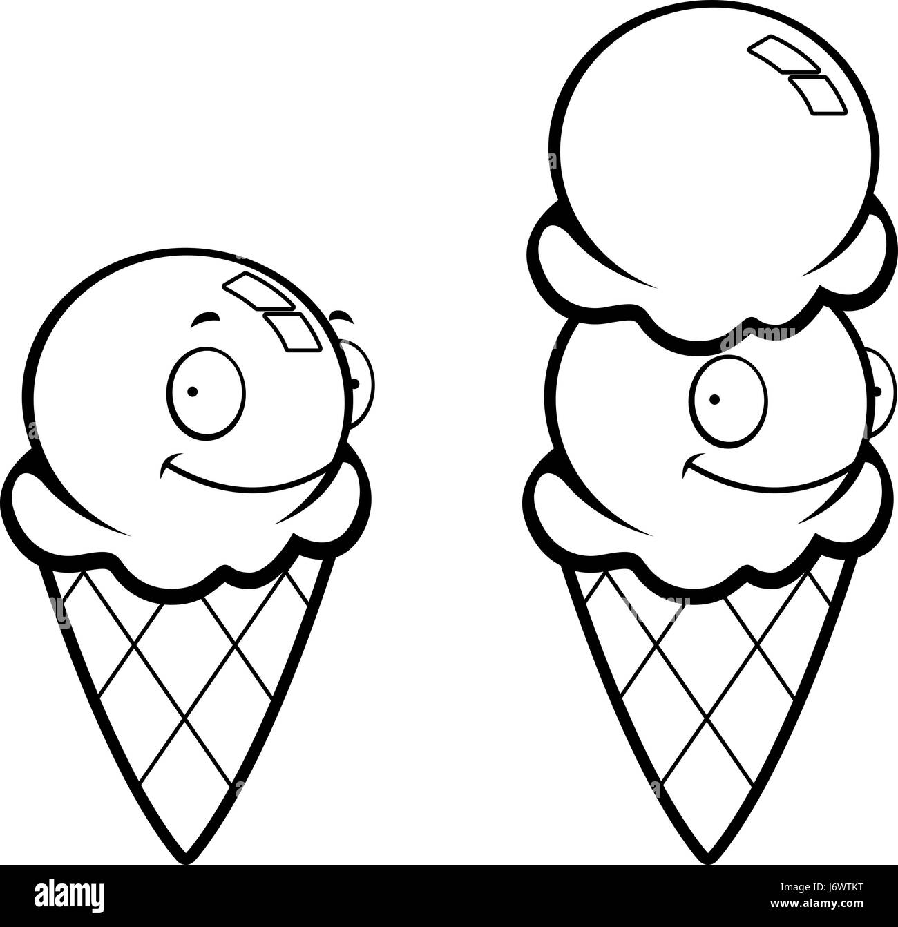 Un cartoon cono gelato sorridente e felice. Illustrazione Vettoriale
