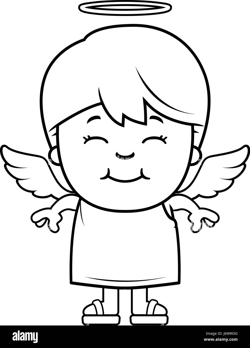 Un cartoon illustrazione di un ragazzo angelo in piedi e sorridente. Illustrazione Vettoriale