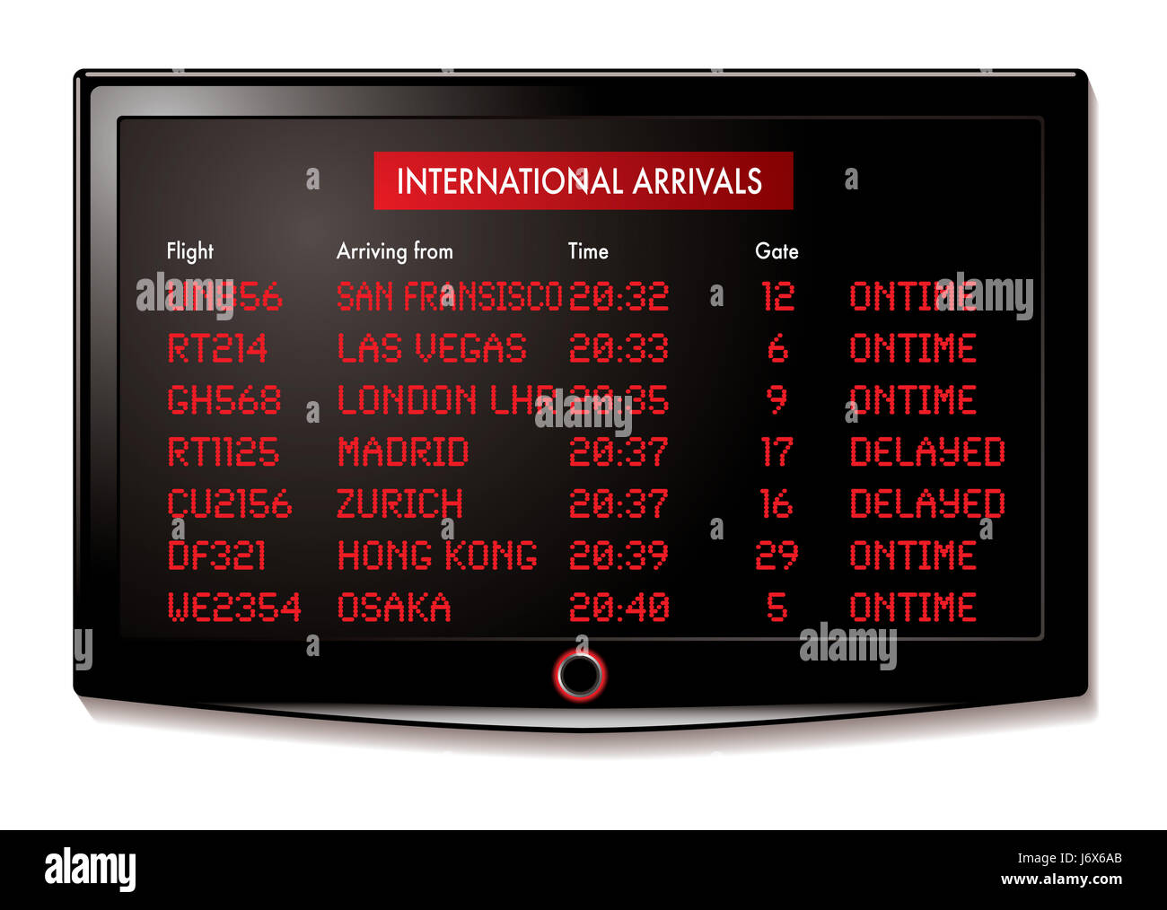 Viaggio Volo compagnia aerea aeroporto di arrivo della televisione televisori tv info di partenza Foto Stock