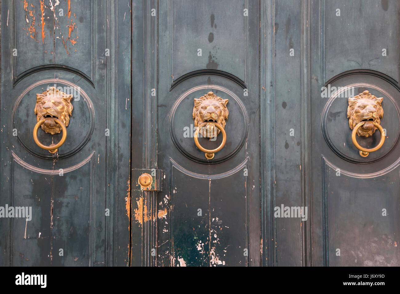 Testa di leone battenti della porta , Roma , Italy Foto Stock