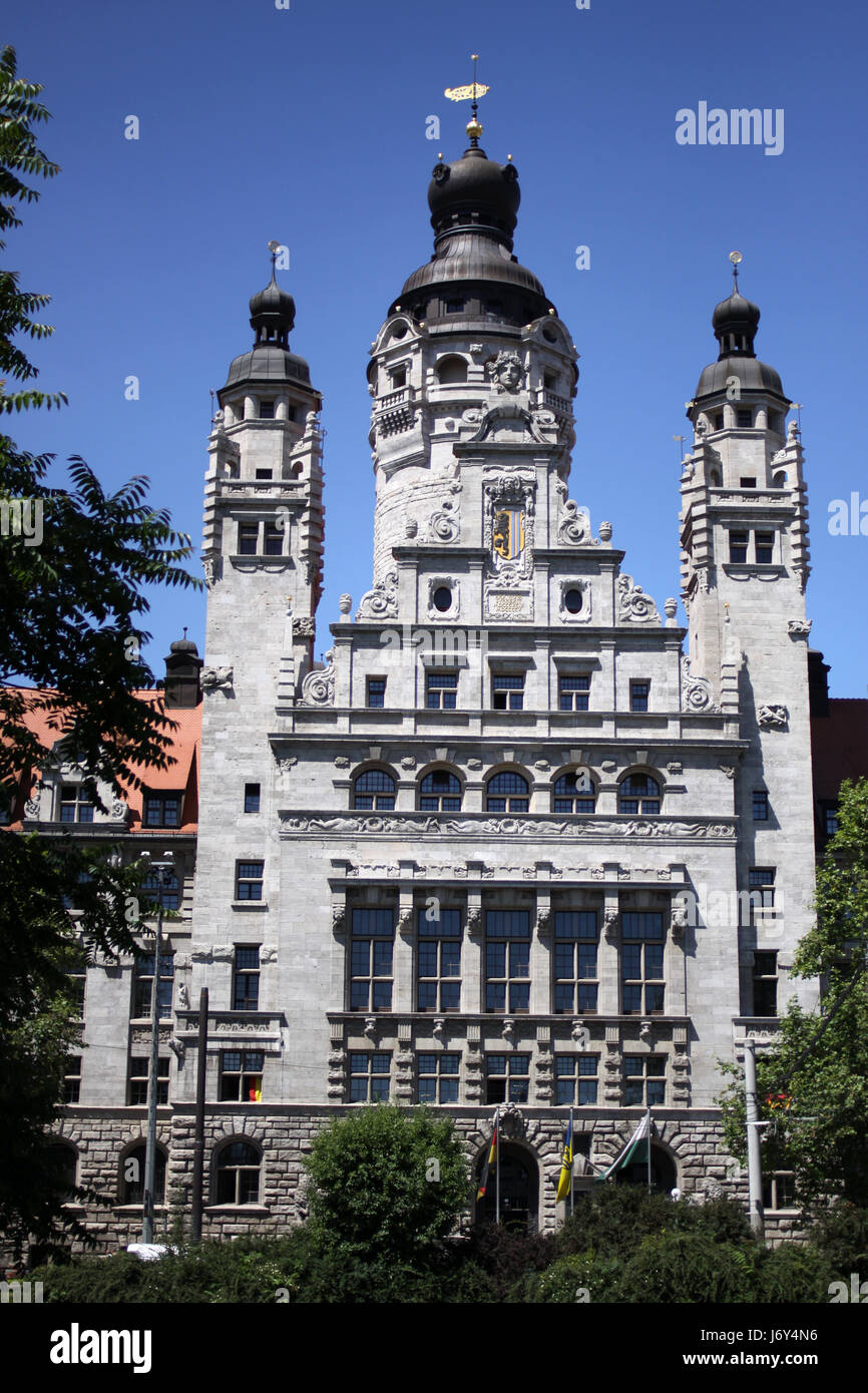 Storica Torre del Municipio di Lipsia Sassonia città commerciale torre storica di dettaglio Foto Stock