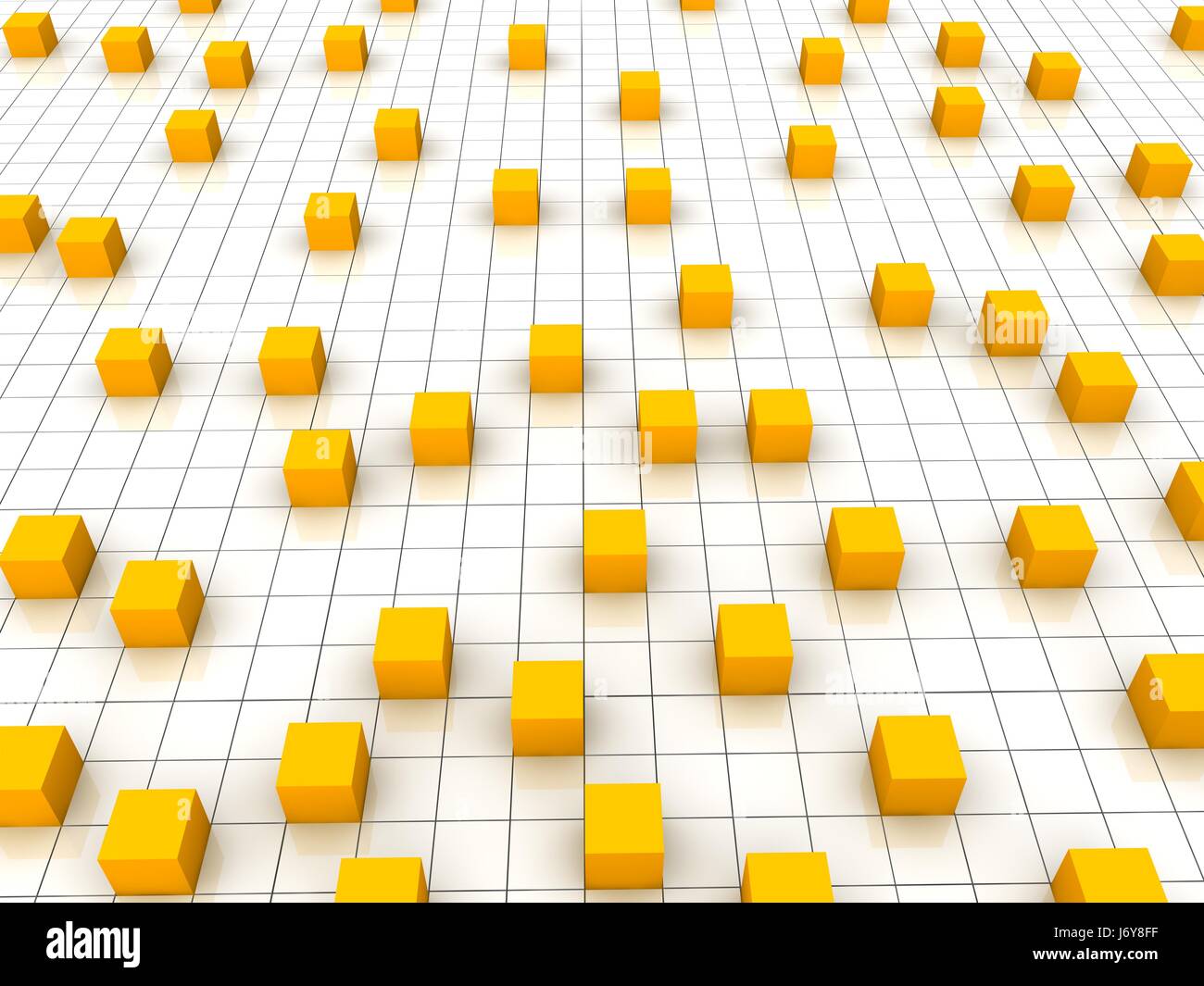 Cubo raster blocco arancione sullo sfondo bianco di sfondo cubetti di griglia a reticolo grid Foto Stock