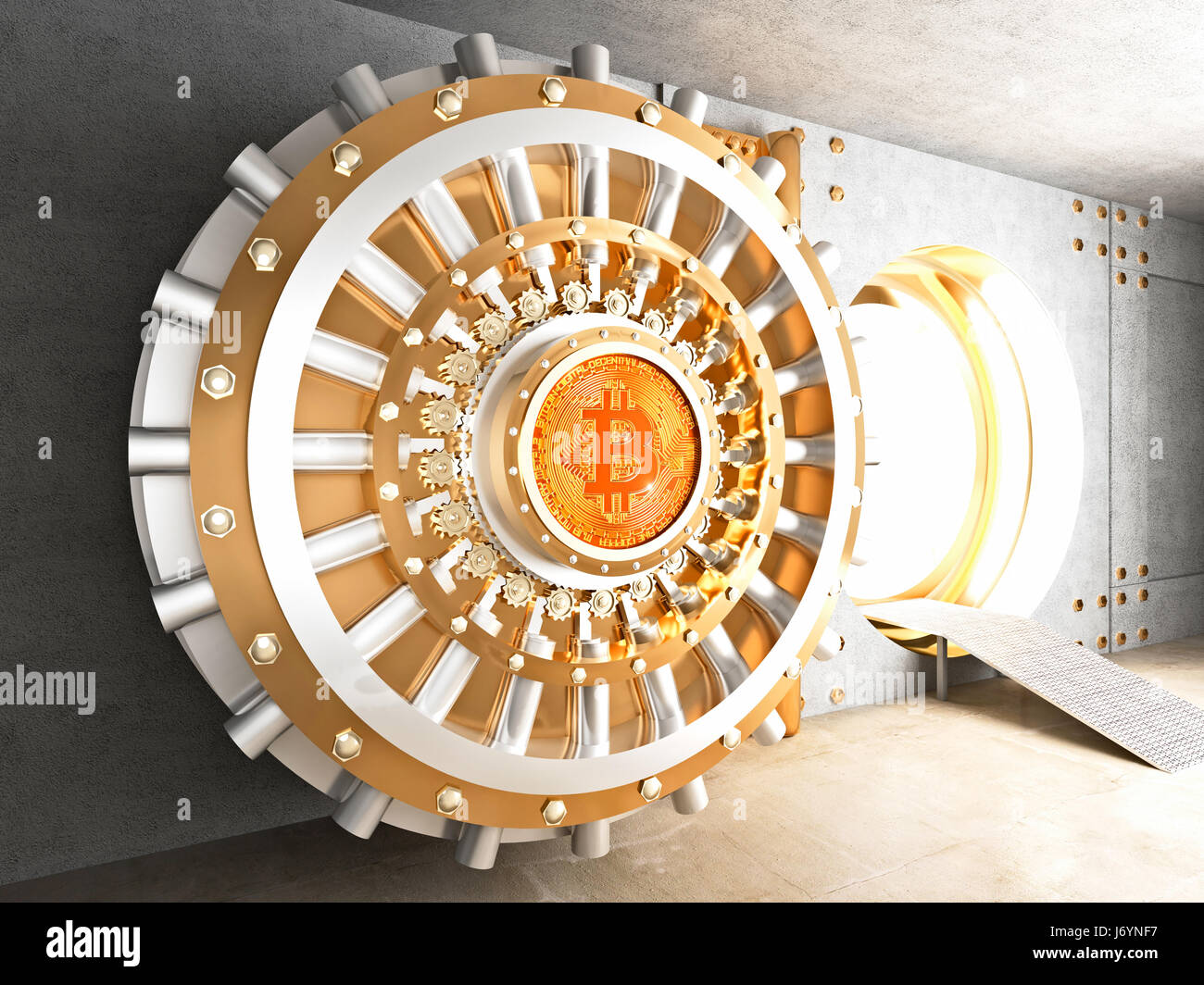 Concetto di bitcoin crypto valuta Cassaforte 3d rendering immagine Foto Stock