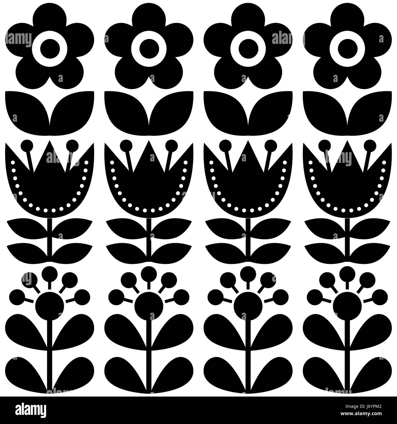 Scandinavian seamless pattern, folk svedese art design retrò, sfondo floreale Illustrazione Vettoriale