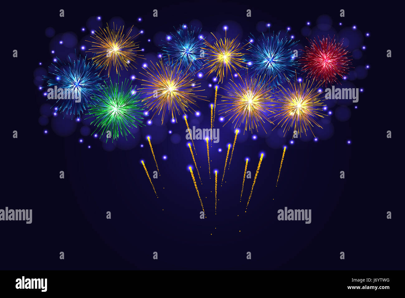 Celebrazione spumanti multicolori fuochi d'artificio. Il 4 luglio il giorno di indipendenza, le vacanze di capodanno sfondo. Foto Stock
