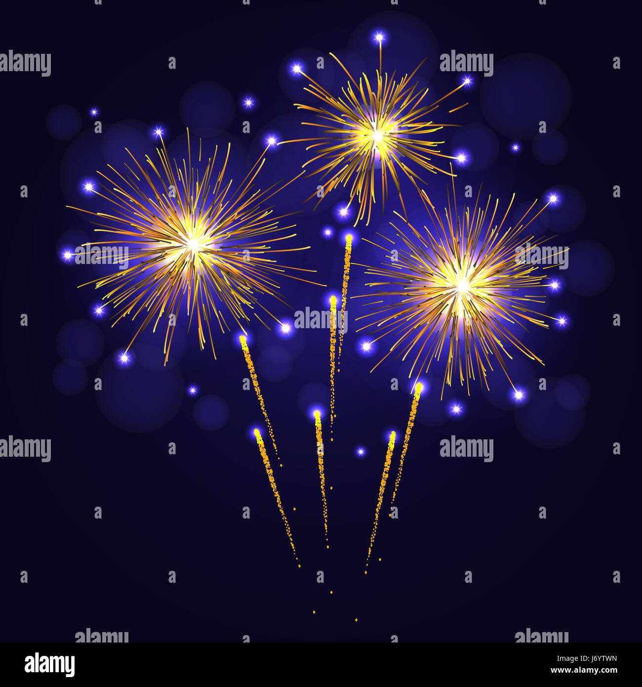 Celebrazione di colore giallo dorato fuochi d'artificio oltre il cielo notturno. Il 4 luglio il giorno di indipendenza, Anno Nuovo sfondo vacanze Foto Stock