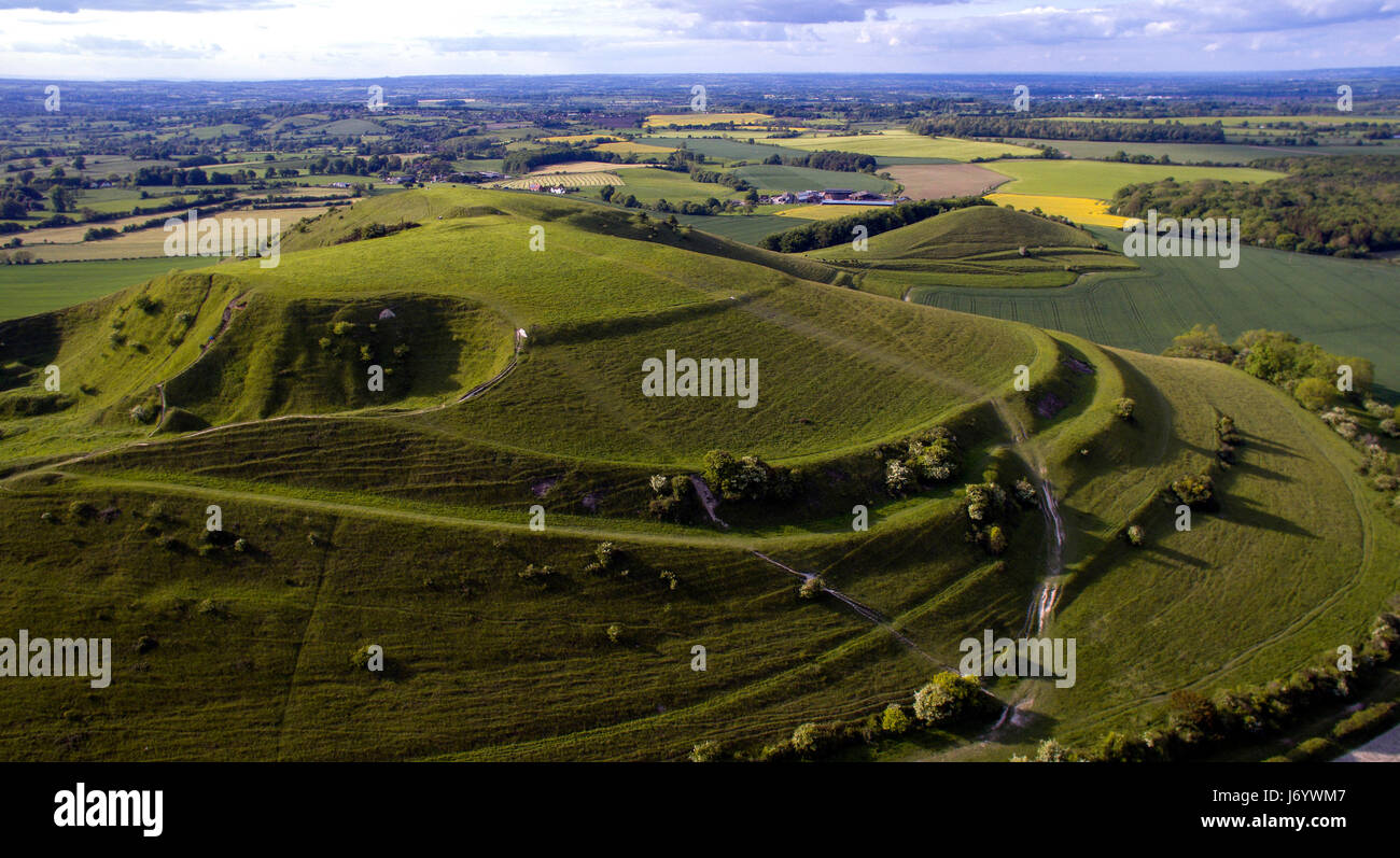 Cley Hill Iron Age Fort collina vicino a Warminster, Wiltshire, Regno Unito Foto Stock