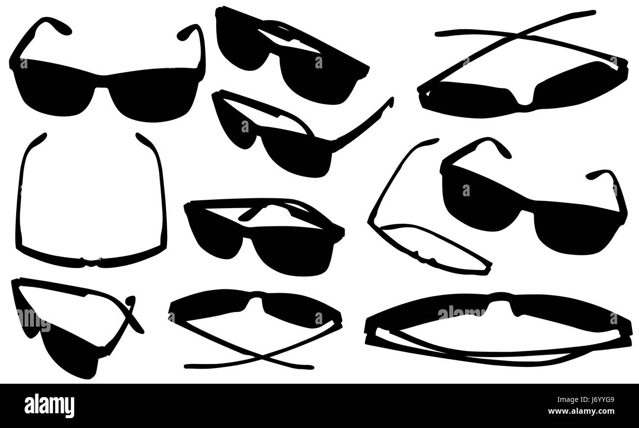 Set di occhiali diversi isolati su bianco Foto Stock