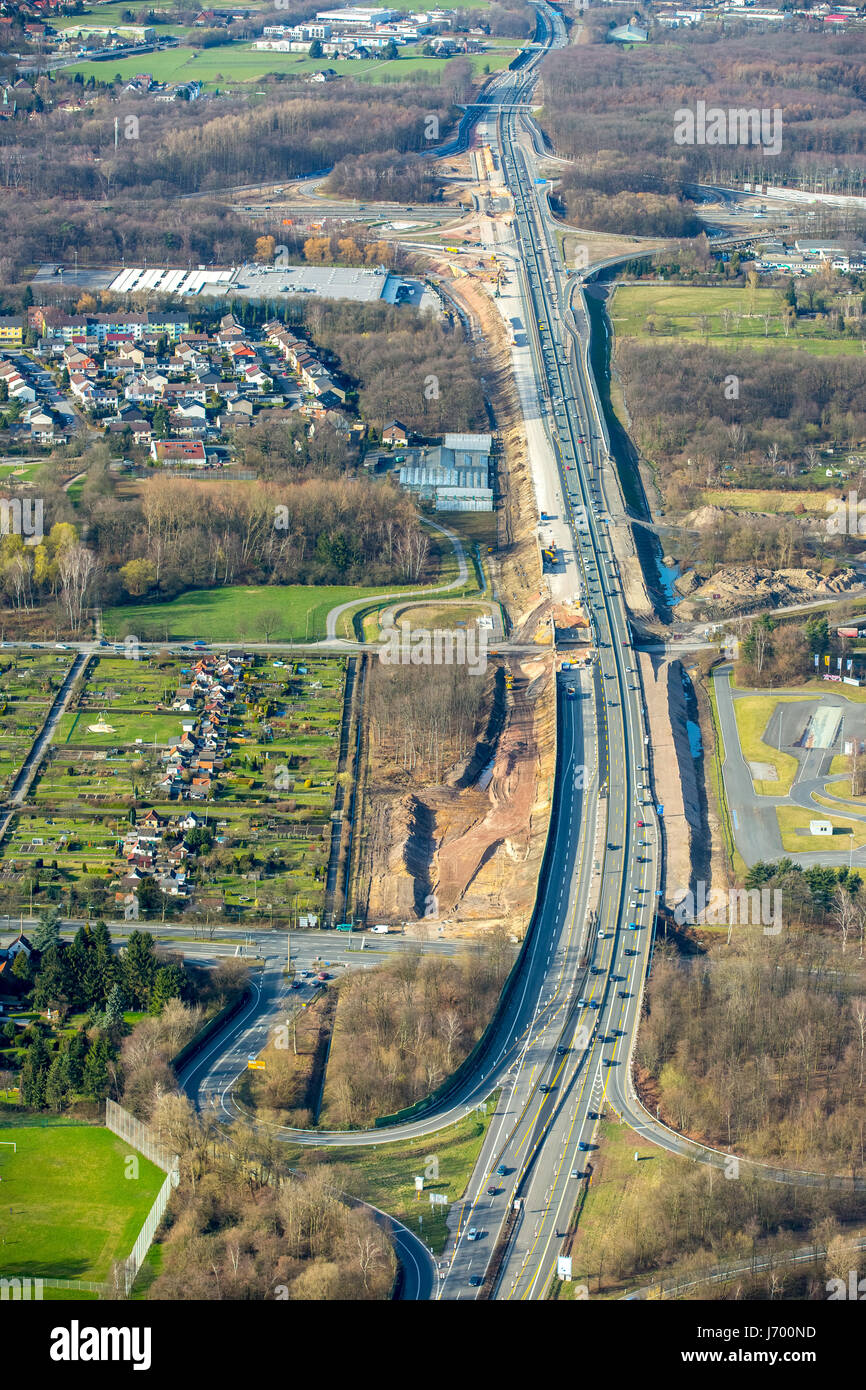 Espansione dell'autostrada A43 tra Recklinghausen e Herne, Recklinghausen giunzione autostradale, autostrada A2 e A43 autostrada, Recklinghausen, Ruhr un Foto Stock