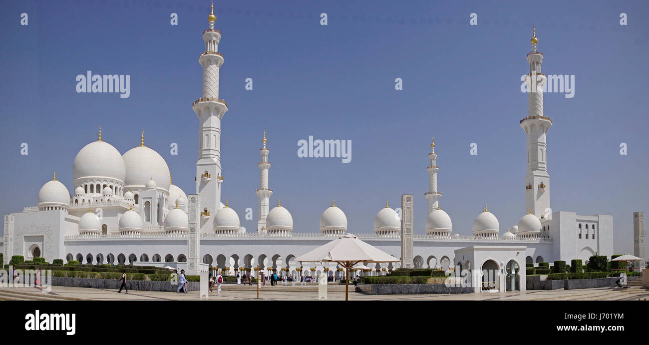 Abu Dhabi Grand Moschea Sheikh Zayed panorama. Foto Stock