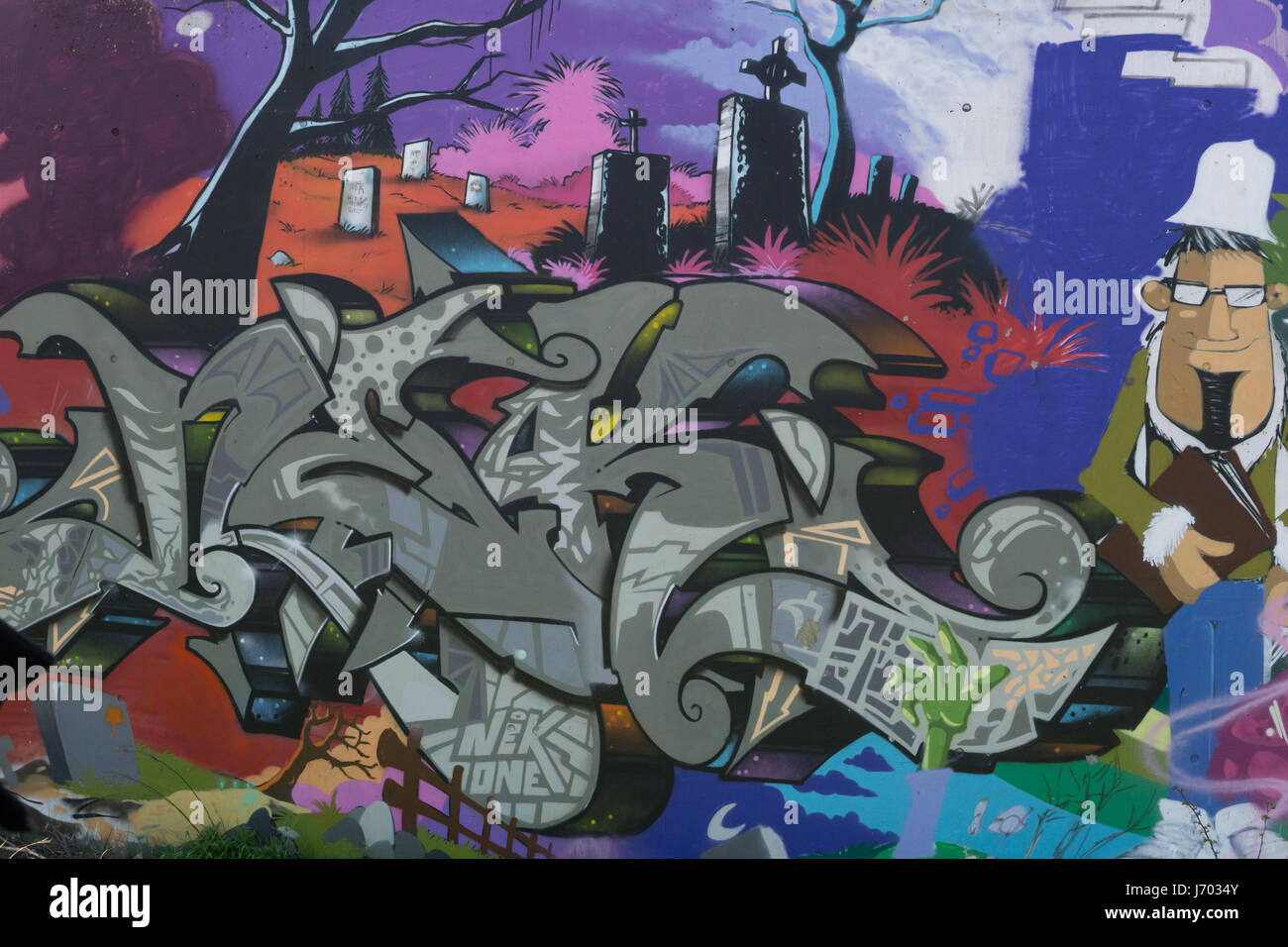 I graffiti sulla parete del Legacy Graffiti Hall of Fame a Berlino Foto Stock