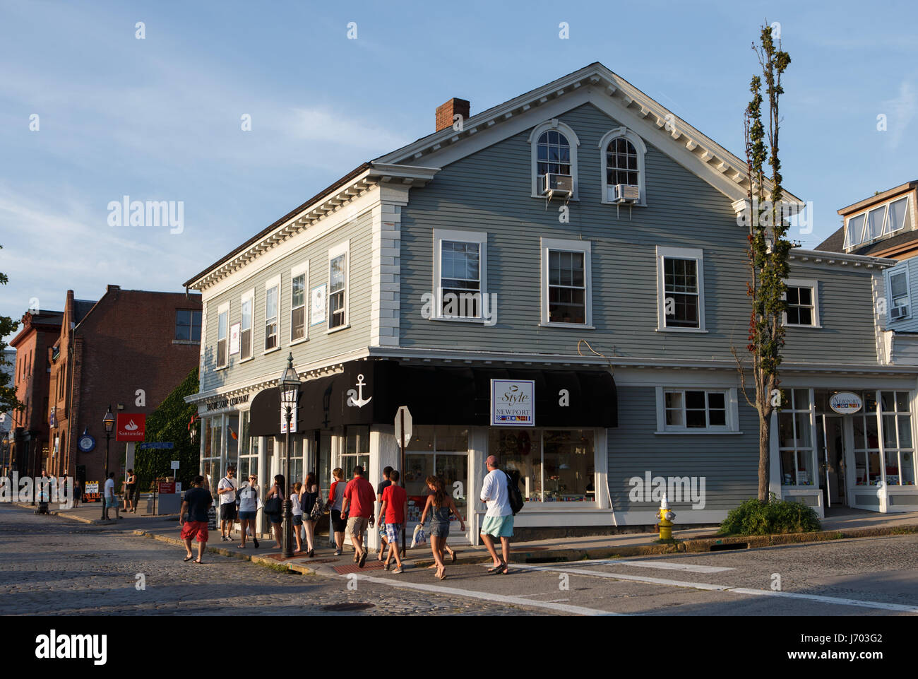 Fila di negozi in Franklin Street,Newport, Rhode Island,USA Foto Stock