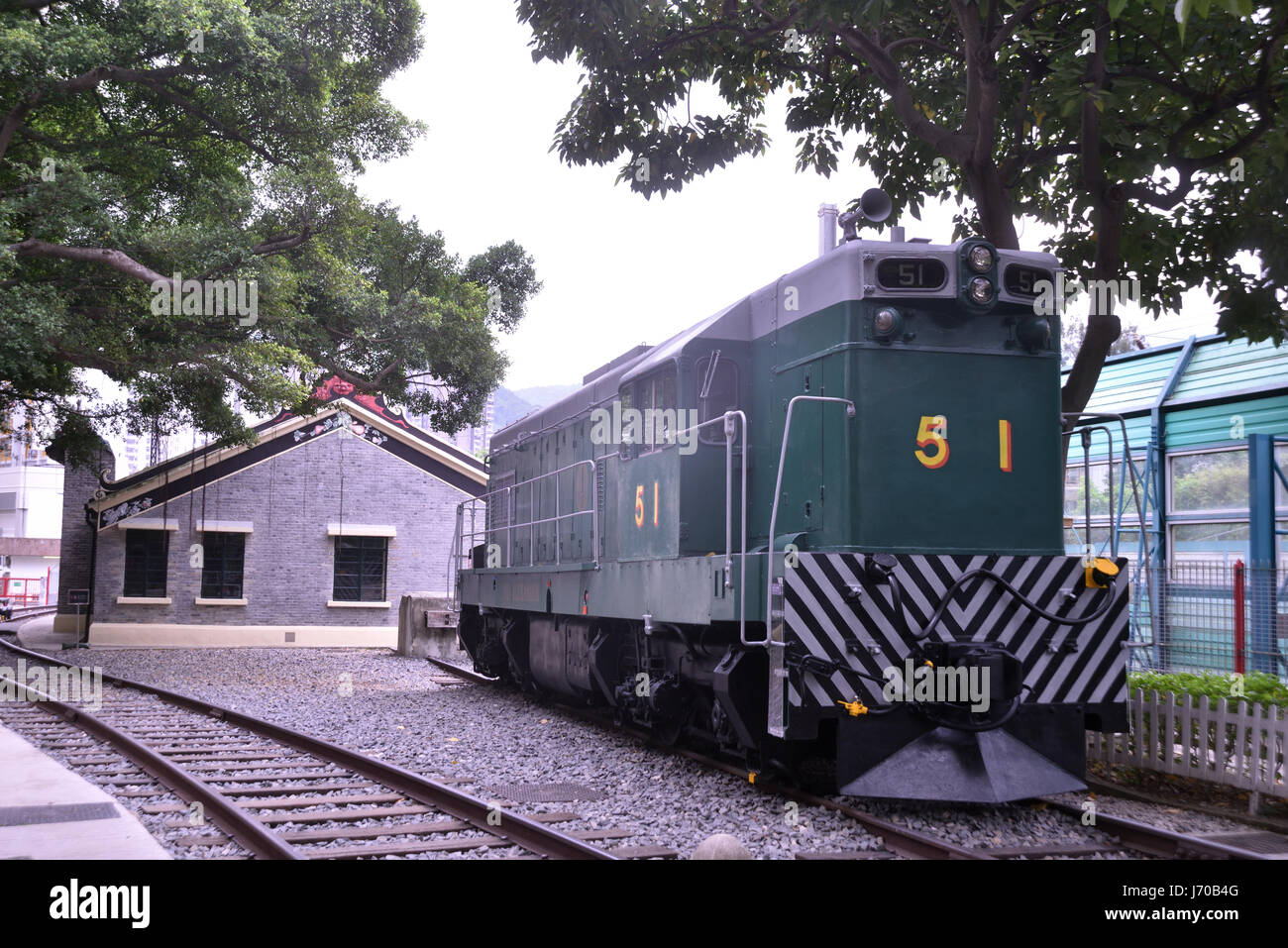 Locomotiva diesel a Hong Kong Railway Museum, Hong Kong. Questi motori avevano svolto un ruolo importante nel trasporto tra Hong Kong e la Cina Foto Stock