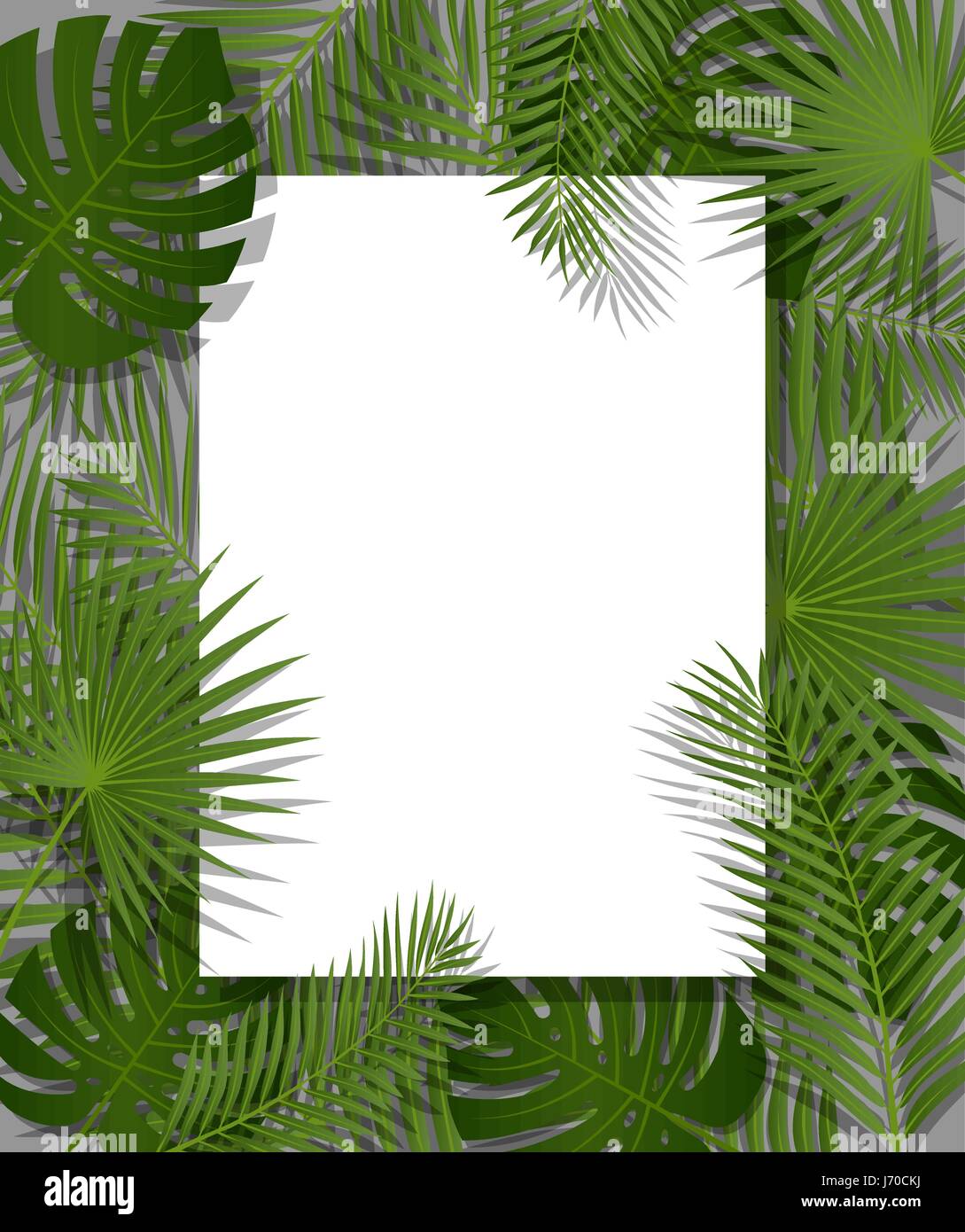 Libro bianco su verde estate sfondo tropicale con palme esotiche di foglie e di impianto. Vector design floreale. Illustrazione Vettoriale