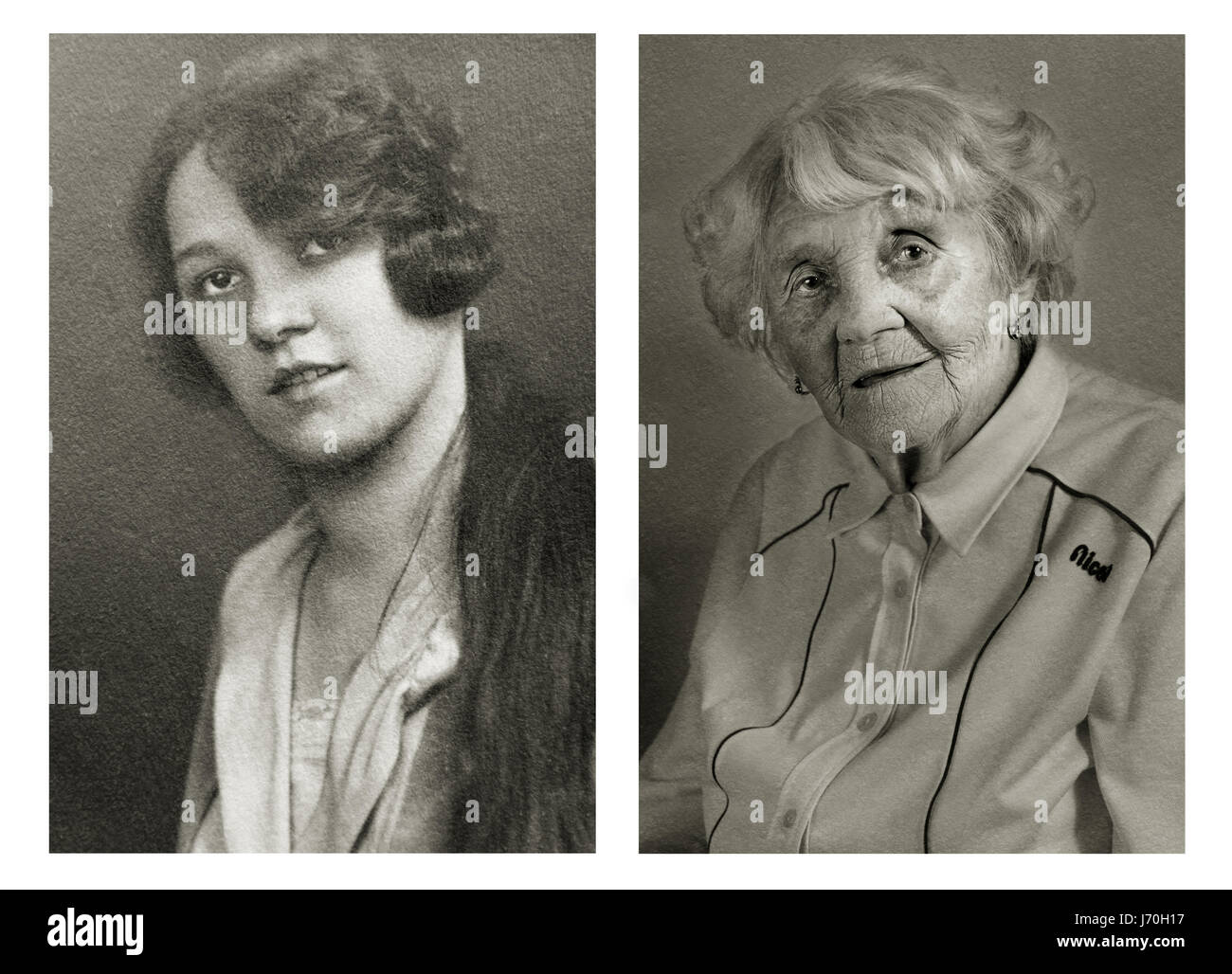 Vlasta Čížková. Sinistra: 23 anni, destra: 101 anni. Lei era un cuoco in un aeroporto sala da pranzo e ora vive nella sua propria casa nello stesso villaggio come la sua famiglia. Lei era nel carrello che ha colpito e ucciso di alta classifica tedesca ufficiale nazista Reinhard Heydrich figlio di Klaus nel 1943. Ella fu anche arrestato dai comunisti in 1948. Ritratti Poignant hanno posto centenari fianco a fianco con i loro giovani stessi in un progetto chiamato facce del secolo. Le immagini raccontano le storie uniche di ogni vita della persona tra cui una donna che era nel carrello che ha colpito e ucciso di alta classifica tedesca ufficiale nazista Foto Stock