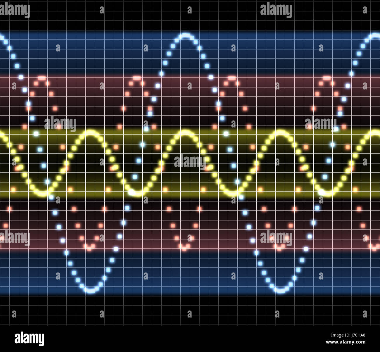 Elettronica di suono audio test pattern ondata di musica elettronica del suono scienza candelette Foto Stock