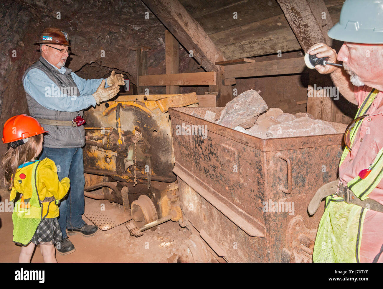 Regina Tour delle miniere in Bisbee, Arizona, Stati Uniti. Tour sul mio treno in profondità in ciò che una volta era una delle più produttive le miniere di rame del XX secolo. Qui Foto Stock