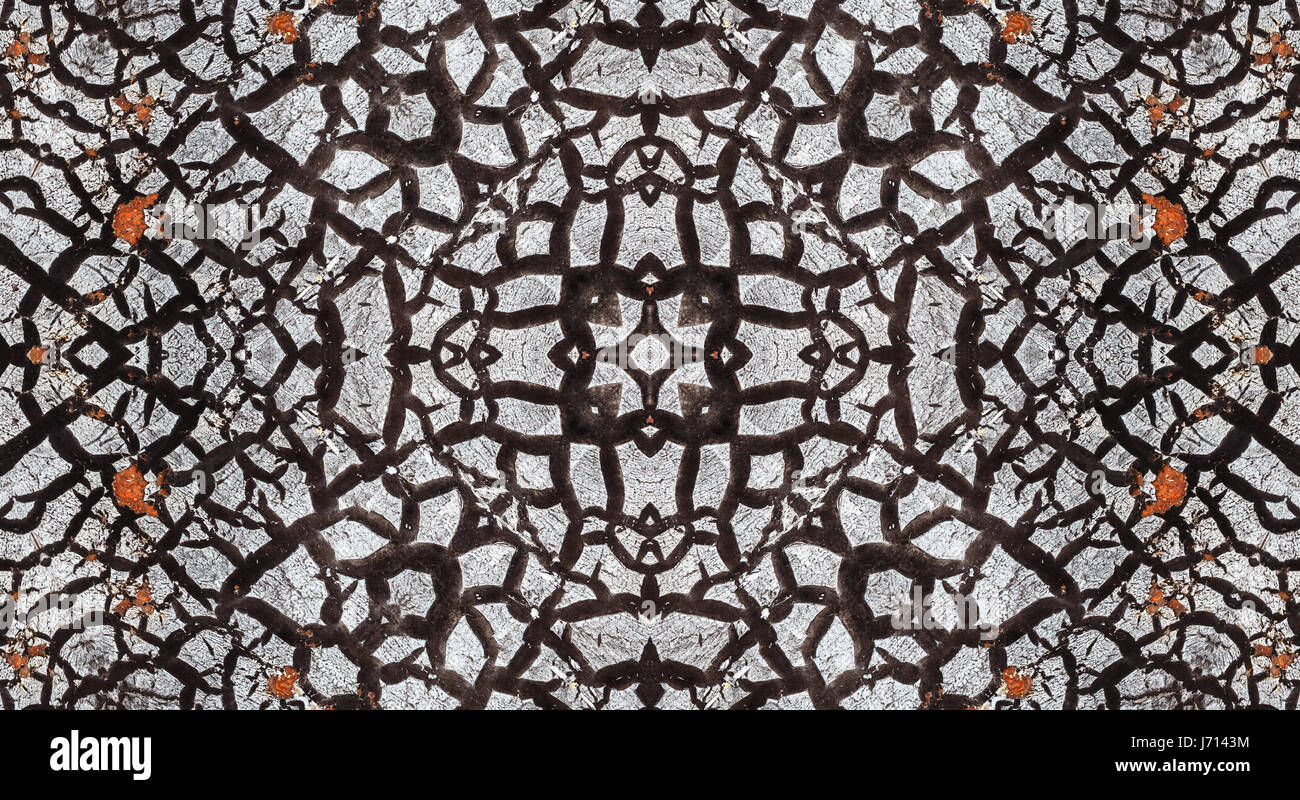 Parte del vecchio muro con peeling vernice grigia sotto forma di un modello di Fractal Foto Stock