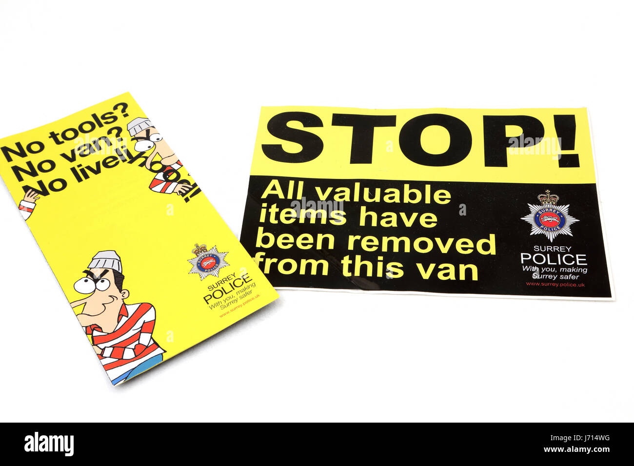 Opuscolo di polizia di avvertimento su veicolo commerciale criminalità e la prevenzione di adesivo Foto Stock