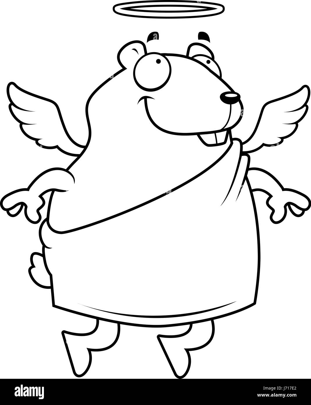 Un felice cartoon criceto con ali d'angelo e alogeno. Illustrazione Vettoriale