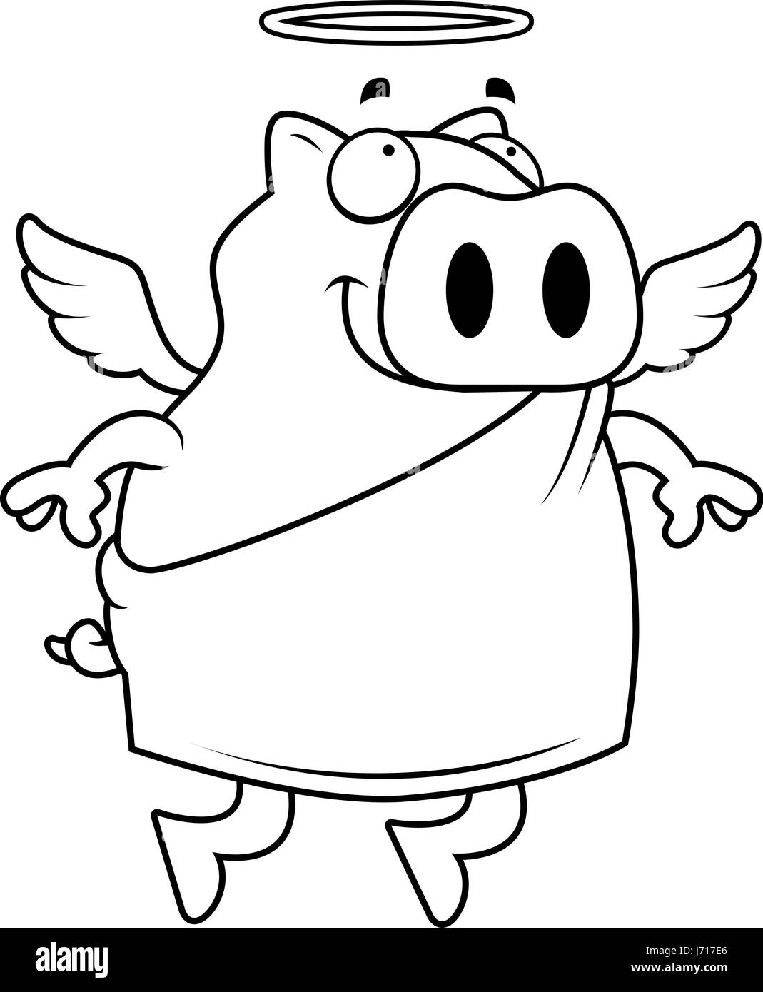 Un felice cartoon suino con ali d'angelo e alogeno. Illustrazione Vettoriale