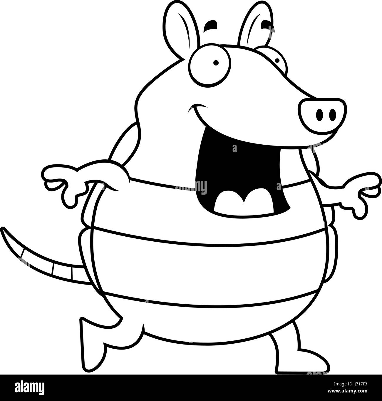 Un felice cartoon armadillo camminare e sorridente. Illustrazione Vettoriale