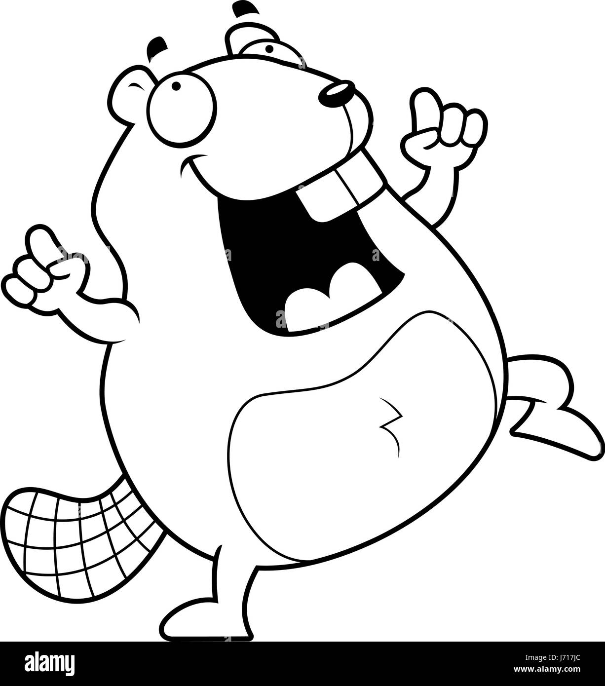 Un felice cartoon beaver dancing e sorridente. Illustrazione Vettoriale