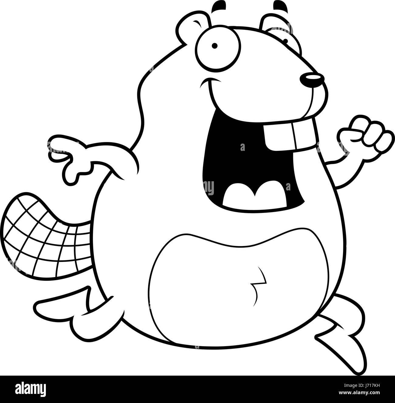 Un felice cartoon beaver in esecuzione e sorridente. Illustrazione Vettoriale