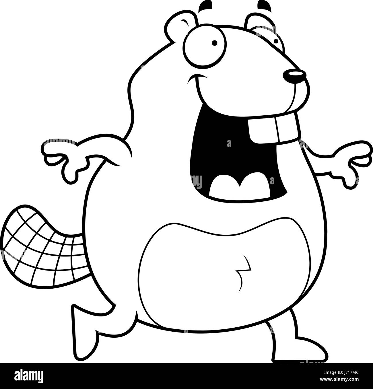 Un felice cartoon beaver camminare e sorridente. Illustrazione Vettoriale