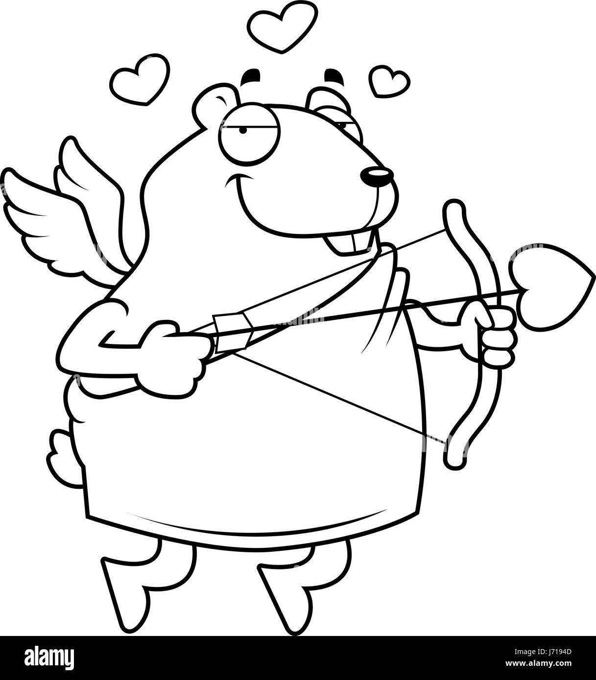 Un felice cartoon hamster cupido con arco e frecce. Illustrazione Vettoriale
