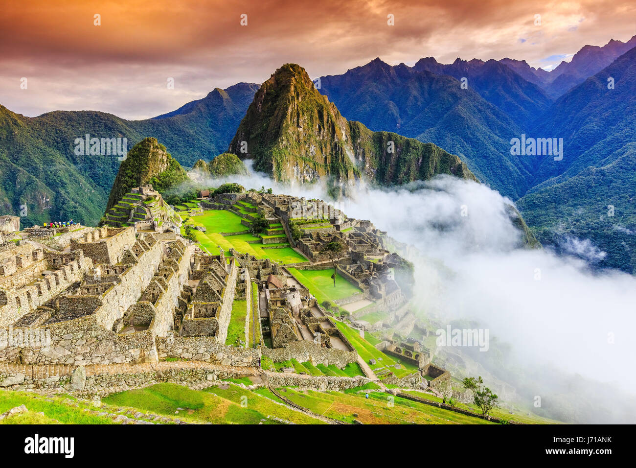 Machu Picchu, Perù. UNESCO - Sito Patrimonio dell'umanità. Una delle Nuove Sette Meraviglie del Mondo Foto Stock