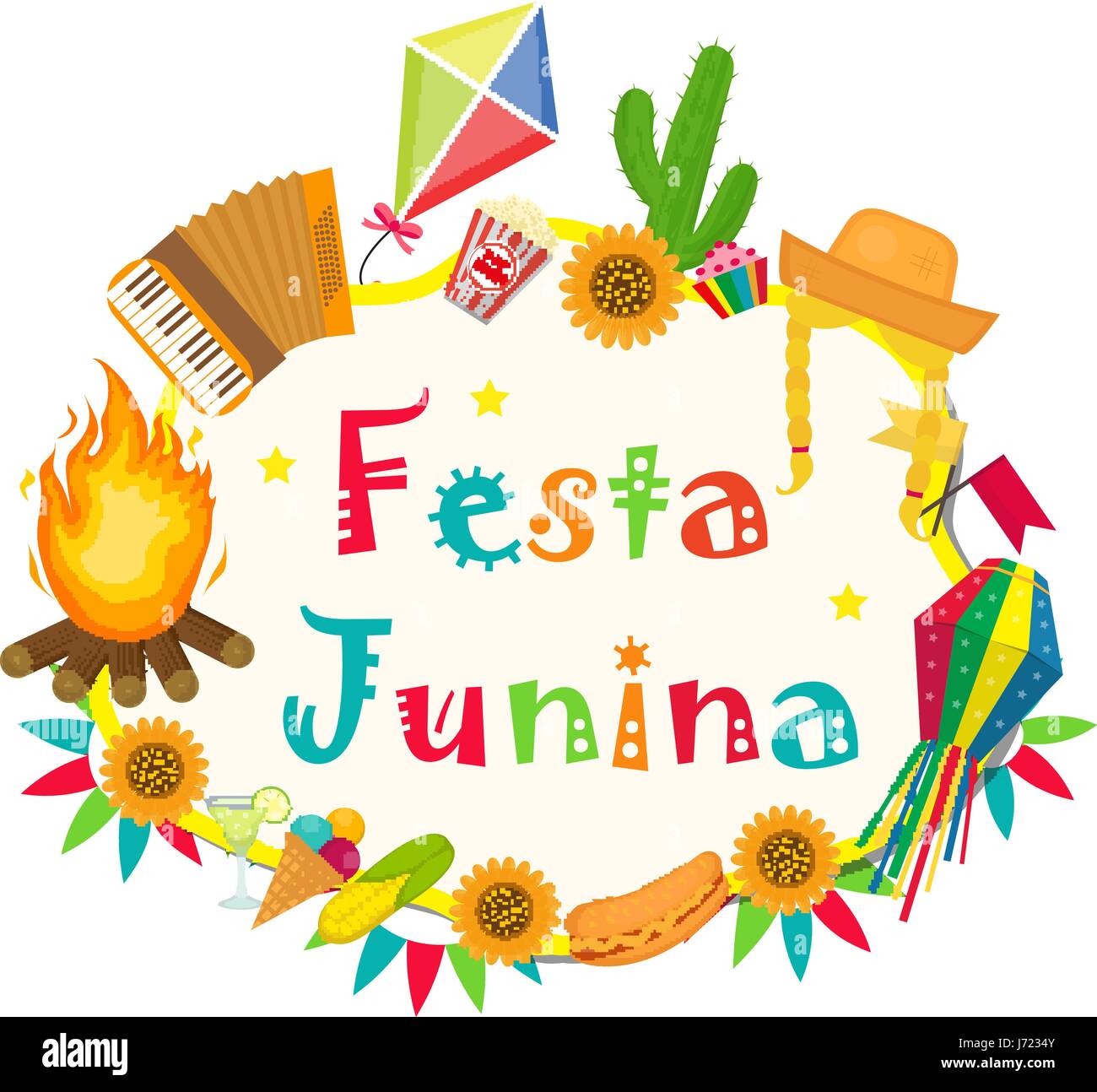 Festa Junina telaio con spazio per il testo. Il brasiliano Festival Latinoamericano blank template per il tuo design, isolati su sfondo bianco. Illustrazione Vettoriale. Illustrazione Vettoriale
