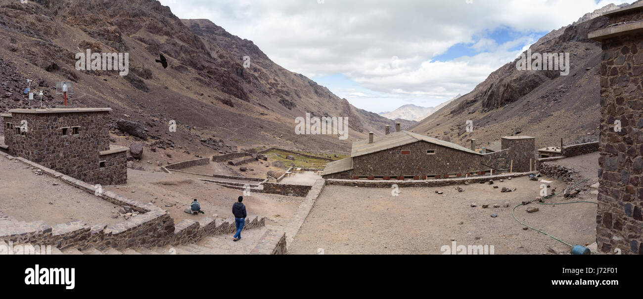 Toubkal rifugio di montagna, Marocco Foto Stock