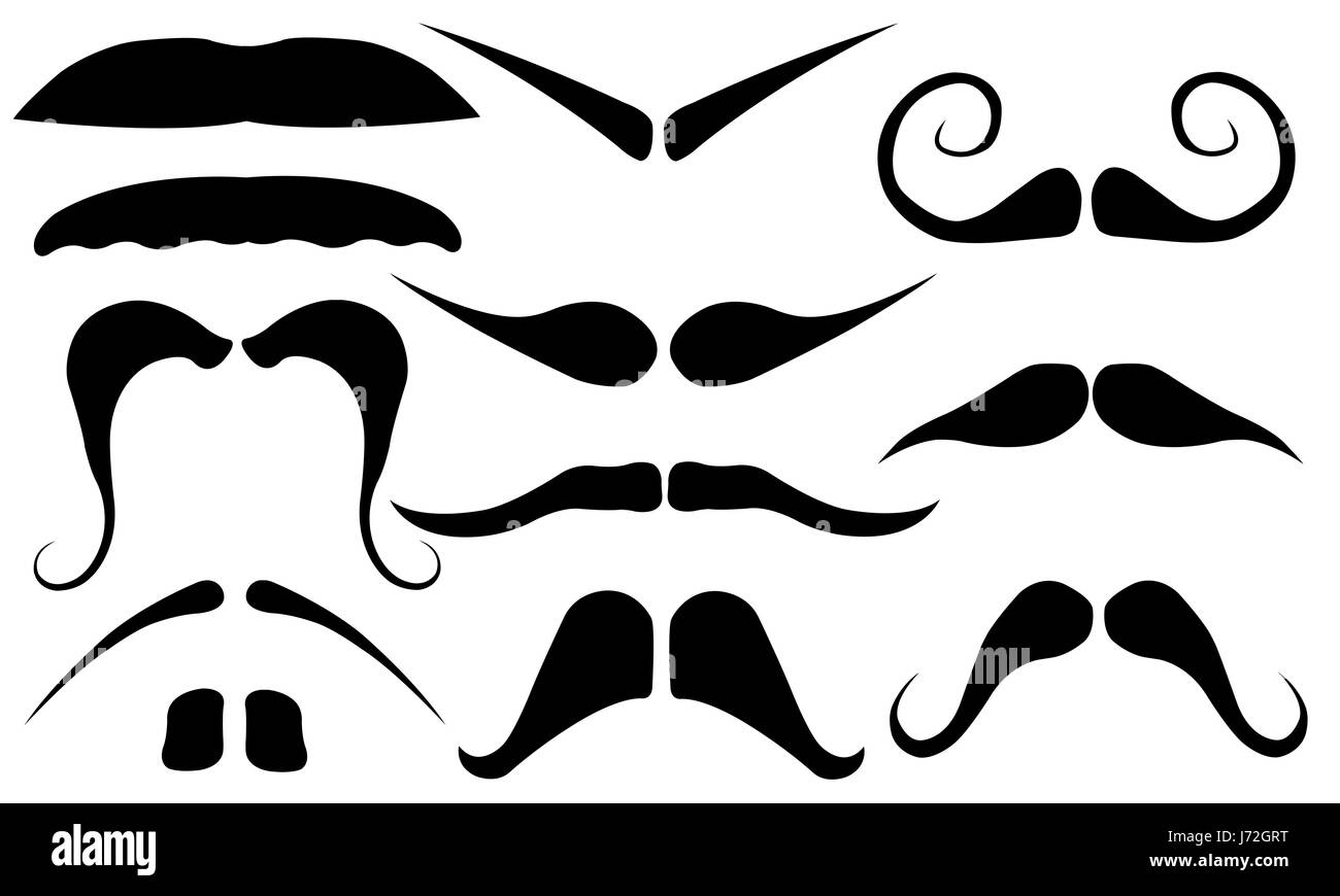 Insieme di diversi mustaches isolato su bianco Foto Stock