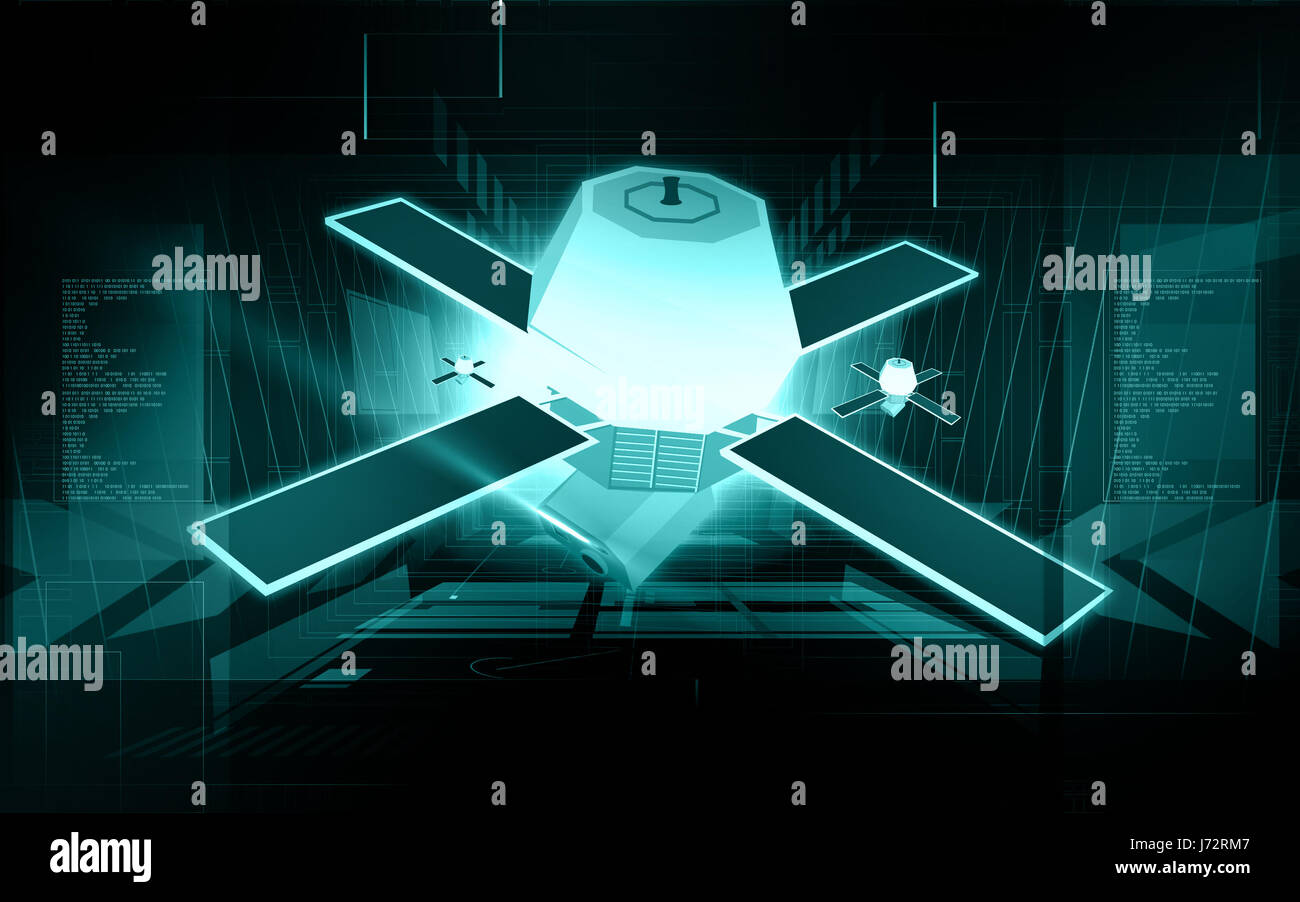 Ricerca remota via satellite La tecnologia satellitare a razzo icona controllo remoto spazio Foto Stock