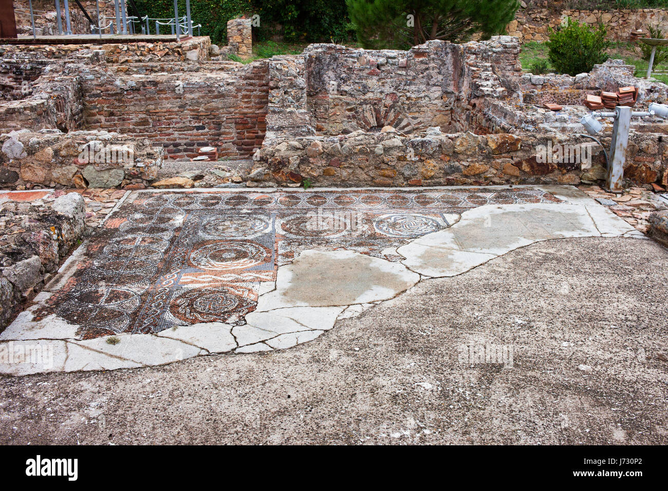 Els Ametllers antica villa romana con pavimento a mosaico rimane in Tossa de Mar città, Catalogna, Spagna, Europa Foto Stock