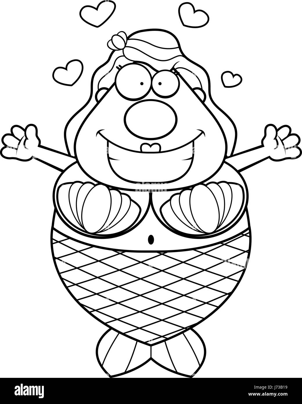 Un cartoon mermaid donna pronto a dare un abbraccio. Illustrazione Vettoriale