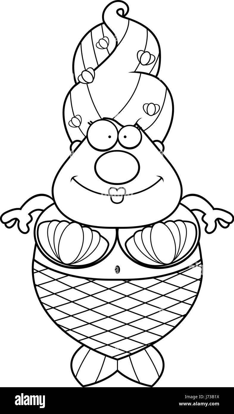 Un cartoon mermaid donna sorridente e felice. Illustrazione Vettoriale