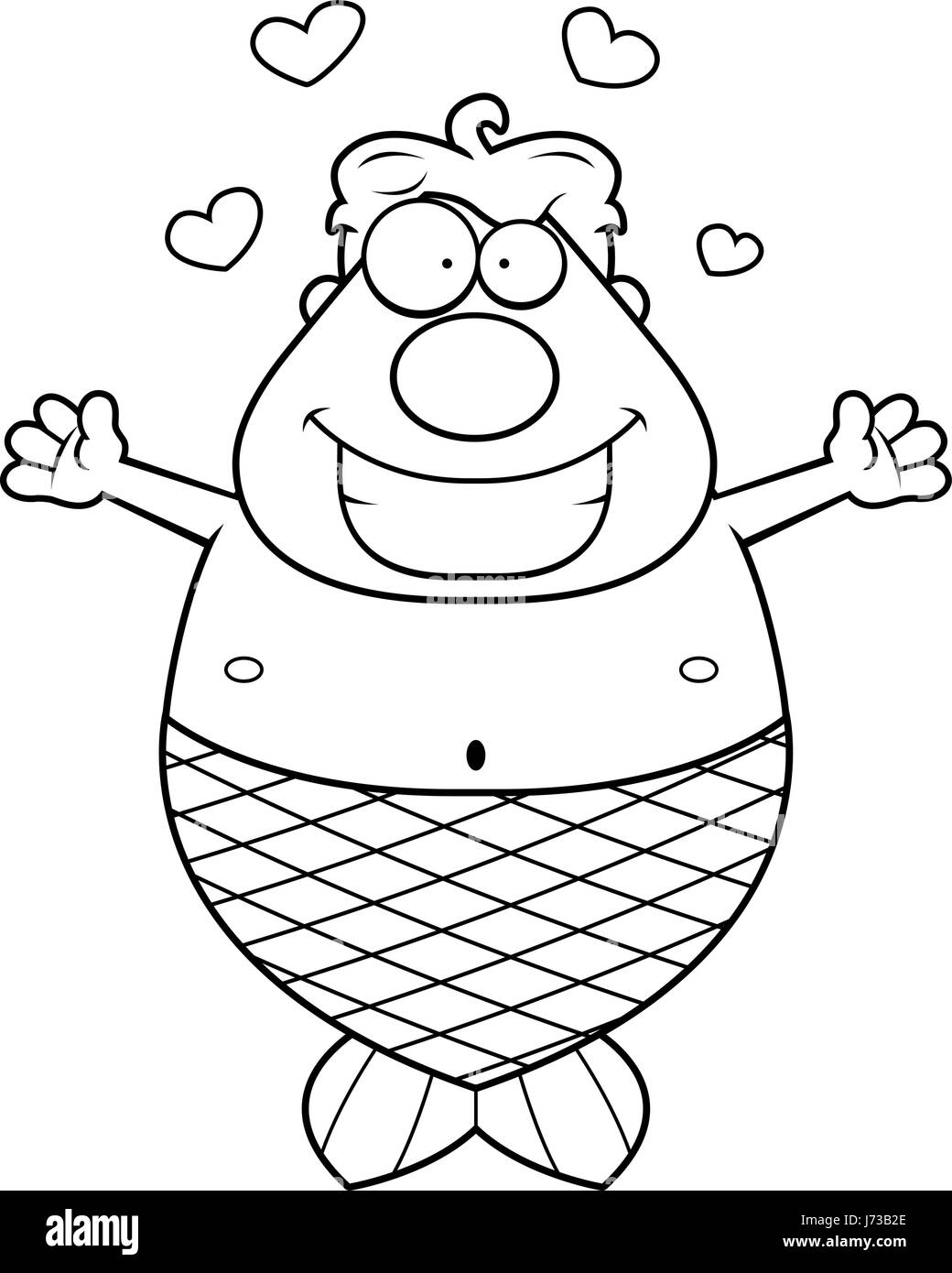 Un cartoon merman pronto a dare un abbraccio. Illustrazione Vettoriale